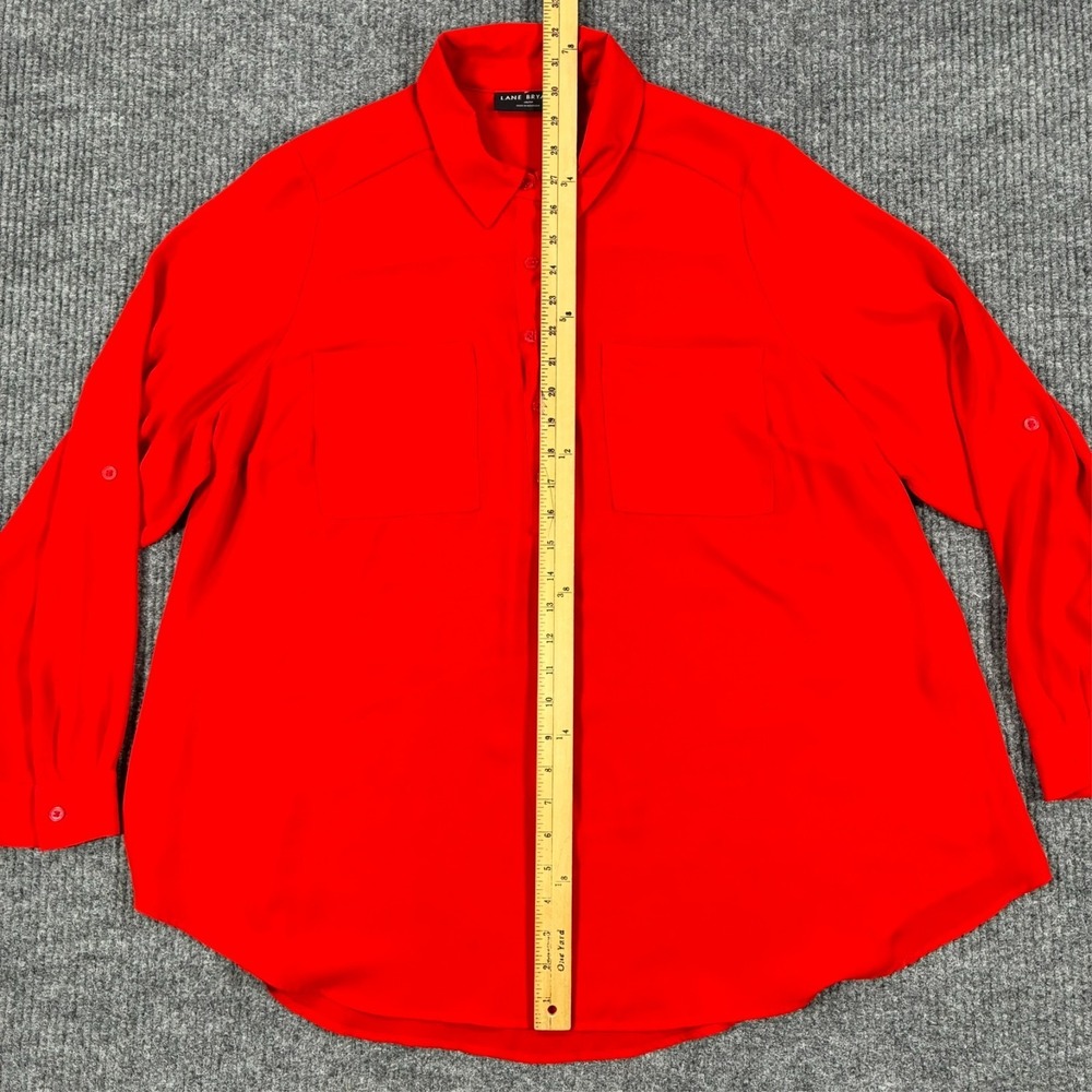 Lane Bryant Womens Plus Size 18/20 Red Button Front Roll Tab Long Sleeve Blouse - Picture 6 of 9
